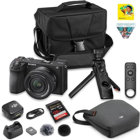 Sony a6700 Mirrorless Camera with 16-50mm II Lens & DJI Mic Mini | 26MP APS-C, 4K 120p, 5-Axis IBIS, AI Autofocus | Pro Creator Bundle: 128GB Card, Case + Corel Software in Saudi Arabia