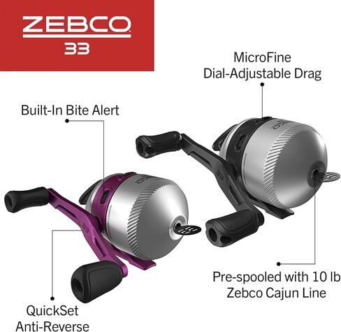 Zebco 33 Spincast Reel and 2-Piece Fishing Rod Combo, 5-Foot 6-Inch Durable Fiberglass Rod, Quickset Anti-Reverse Fishing Reel with Bite Alert in Saudi Arabia