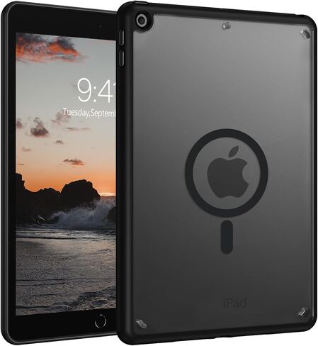 Telaso Magnetic for iPad 9th Generation/iPad 8th Generation/iPad 7th Generation Case, iPad 10.2 inch 2021/2020/2019 Translucent Matte Back Soft TPU Bumper Military Grade Protective Case, Black in Saudi Arabia