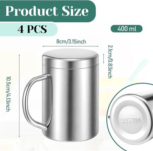 4 Pack 13.5 oz Stainless Steel Double-Walled Metal Mugs with Lid and Handle in Saudi Arabia
