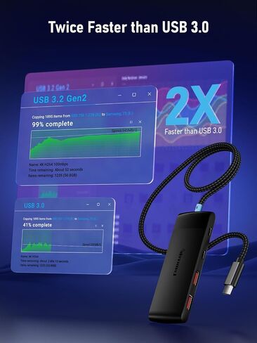 Lemorele USB C Hub 5-in-1 10Gbps, 2 USB A & 2 C Data Ports, 7.9in Cable in Kuwait