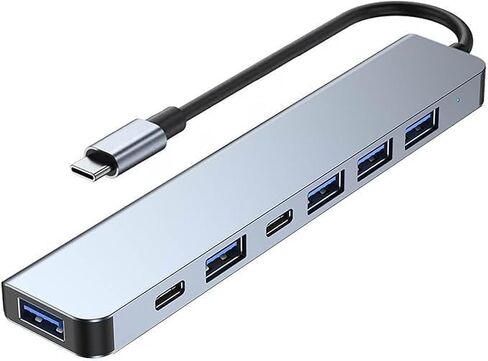 USB C Hub Splitter with Power Port, 7 in 1 Aluminum USB Port Extender Multiport USB C Adapter for MacBook, XPS, Surface and More Type C Laptops in Saudi Arabia