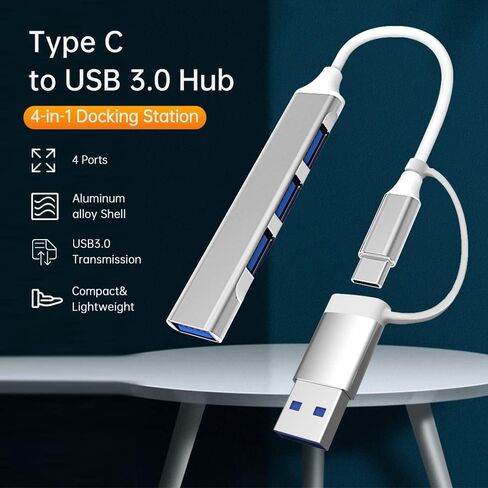 Karlak Type C to USB 3.0 Hub 4 Ports 4-in-1 Docking Station Ultra Slim USB Splitter Plug and Play Compatible with Pro/Air XPS PC Flash Drive in Saudi Arabia