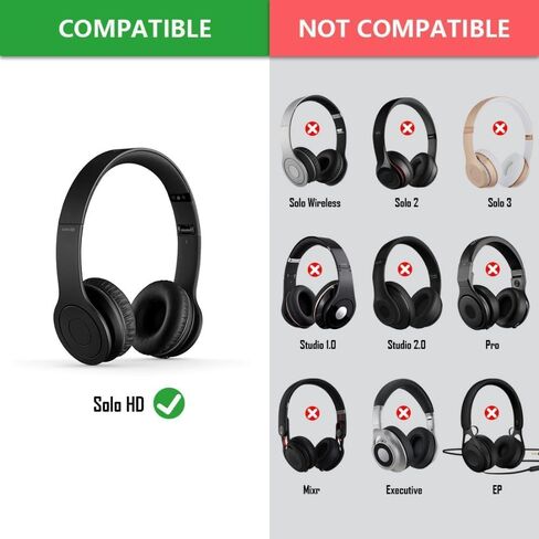 Beats Solo HD Wired Ear Pads, Oval-Shaped Protein Leather Memory Foam Earpads Ear Cushion for Monster Beats Solo HD 1.0 Wired Headphones (Black) in Saudi Arabia