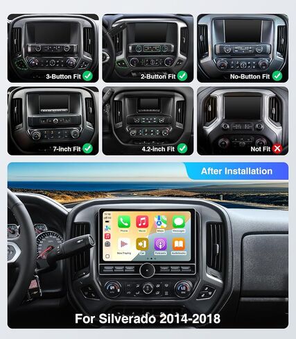 Replacement Radio for Chevy Silverado GMC Sierra - Car Stereo Wireless Carplay Android Auto 2014-2018 QLED Touch Screen Radio Upgrade GPS Navigation Head Unit Knobs (Single Knob 2+64G) in Saudi Arabia
