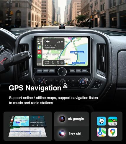Replacement Radio for Chevy Silverado GMC Sierra - Car Stereo Wireless Carplay Android Auto 2014-2018 QLED Touch Screen Radio Upgrade GPS Navigation Head Unit Knobs (Single Knob 2+64G) in Saudi Arabia