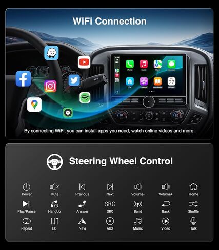 Replacement Radio for Chevy Silverado GMC Sierra - Car Stereo Wireless Carplay Android Auto 2014-2018 QLED Touch Screen Radio Upgrade GPS Navigation Head Unit Knobs (Single Knob 2+64G) in Saudi Arabia
