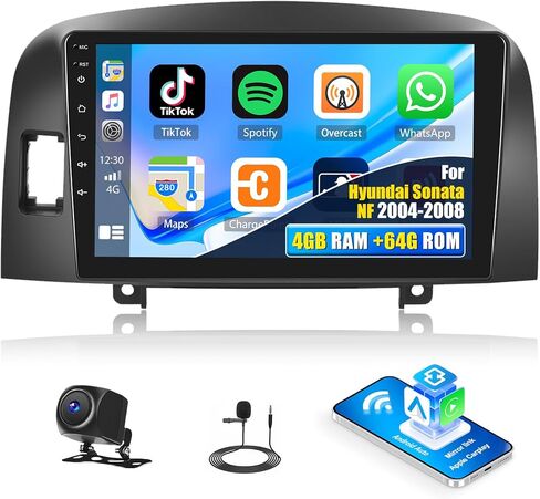 SIXTOP 4+64G Android Car Stereo Radio for Hyundai Sonata NF 2004-2008 Wireless Carplay Android Auto 9 inch IPS Touch Screen Bluetooth 5.0 GPS Navigation FM/RDS 32EQ WiFi Mirror Link AHD Rear Camera in Saudi Arabia