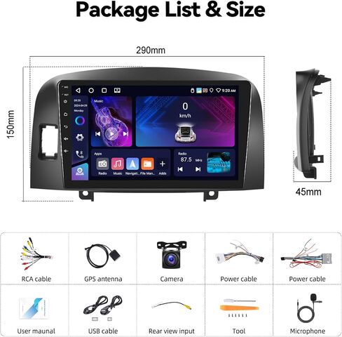 SIXTOP 4+64G Android Car Stereo Radio for Hyundai Sonata NF 2004-2008 Wireless Carplay Android Auto 9 inch IPS Touch Screen Bluetooth 5.0 GPS Navigation FM/RDS 32EQ WiFi Mirror Link AHD Rear Camera in Saudi Arabia