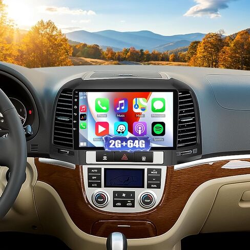 SIXTOP 4G+64G Android Car Stereo Radio for Hyundai Santa Fe 2007-2012 Wireless Carplay Android Auto 9 Inch Touchscreen GPS Bluetooth 5.0 Head Unit WiFi 6 FM/RDS EQ SWC AHD Backup Camera in Saudi Arabia