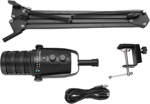 Microphone and Boom Arm Kit, XLR USB Cardioid Condenser Mic Metal Stand, Heart Shaped Pickup, Gain Noise Reduction Knobs, Ideal for Podcast Recording PC Computer Gaming Streaming in Saudi Arabia