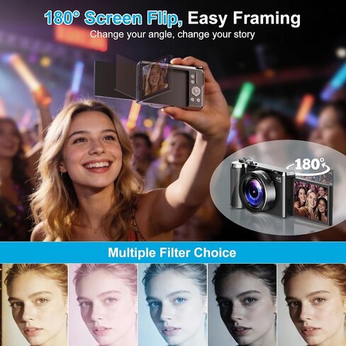 كاميرا رقمية بدقة 4K للتصوير الفوتوغرافي، وكاميرا تسجيل فيديو بتركيز تلقائي بدقة 56 ميجابكسل مع شاشة قلاب مقاس 3 بوصات بزاوية 180 درجة، وتكبير/تصغير 16X، وكاميرا مدمجة للتصوير والتصوير للمبتدئين والمراهقين in Kuwait