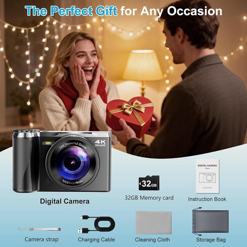كاميرا رقمية بدقة 4K للتصوير الفوتوغرافي، وكاميرا تسجيل فيديو بتركيز تلقائي بدقة 56 ميجابكسل مع شاشة قلاب مقاس 3 بوصات بزاوية 180 درجة، وتكبير/تصغير 16X، وكاميرا مدمجة للتصوير والتصوير للمبتدئين والمراهقين in Kuwait
