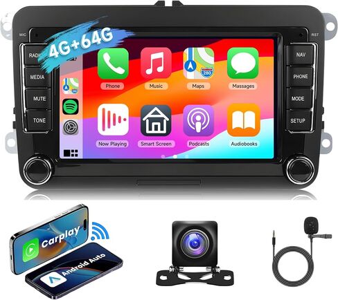 [4G+64G] Android Radio for VW Jetta Passat Golf Beetle Polo Caddy Tiguan Touran for SEAT for Skoda with Wireless CarPlay Android Auto, 7 Inch Touch Screen Car Stereo with Bluetooth/GPS/WiFi in Saudi Arabia