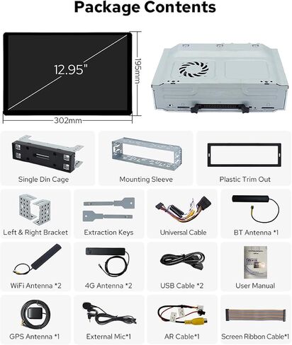 JOYING 12.95" Single Din Car Radio, HD QLED Touch Screen, Android 13 Car Stereo 12GB+256GB Car Audio Receivers, with CarPaly & Android Auto, GPS Navigation, Bluetooth, AM/FM, DSP, SWC(JY-UTS14N12) in Saudi Arabia