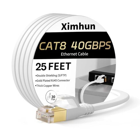 Ethernet Cable 40 FT, Cat 8 Ethernet Cable, High-Speed Internet Cable Network Cord with RJ45 Connector 40Gbps 2000Mhz Heavy Duty LAN Cable Shielded Indoor for Router/Gaming/Modem in Saudi Arabia