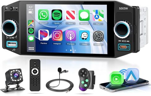 Single Din Car Stereo 5 Inch IPS Touchscreen Wired Wireless Carplay Android Auto Mirror Link FM AM RDS Bluetooth Hands Free Audio Player Steering Wheel Control Backup Camera in Saudi Arabia