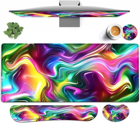 Large Mouse pad and Keyboard Support Set, Ergonomic Memory Foam Keyboard Wrist Rest, Extended Gaming Mouse Pad with Stitched Edges, Cute Highland Cow XXL Desk Mat (31.5 X 11.8 in) in Saudi Arabia