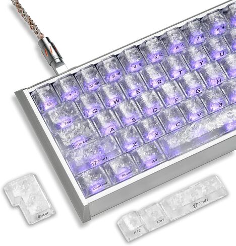 OHY XVX Forged Carbon-Look Clear Keycaps - 119 Keys Frosted PC Keycaps with Side-Printed Silver Characters, Anti-Yellowing Non-Slip for Mechanical Keyboard-Base Kit in Saudi Arabia