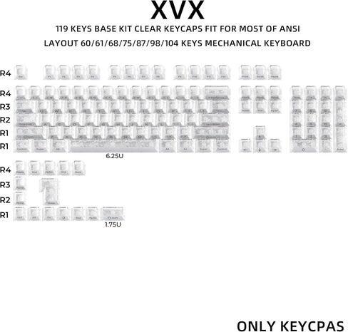 OHY XVX Forged Carbon-Look Clear Keycaps - 119 Keys Frosted PC Keycaps with Side-Printed Silver Characters, Anti-Yellowing Non-Slip for Mechanical Keyboard-Base Kit in Saudi Arabia