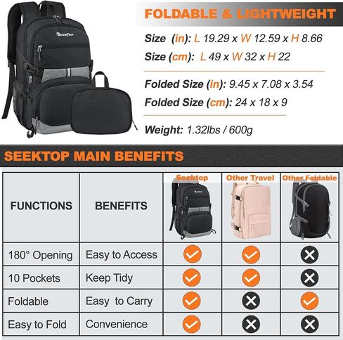 Seektop 40L Foldable Backpack for Men Women,Multiple Pockets Travel Daypack in Saudi Arabia