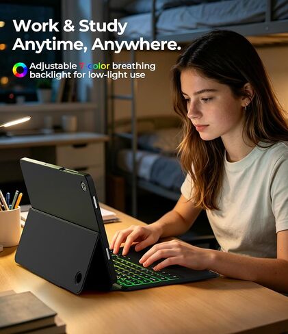 [ترقية] حافظة LAUDTEC متينة مع لوحة مفاتيح مدمجة ولوحة تتبع كبيرة لجهاز Samsung Galaxy Tab A9+ / A11+ Plus 5G 11" 2025، حامل قابل للتعديل، إضاءة خلفية، حامل قلم S، للطلاب والسفر، أسود in Kuwait