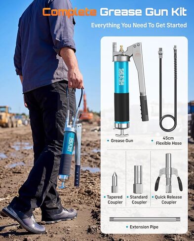 Seesii Heavy Duty Grease Gun 10000 PSI with Gear-Assisted Lever, 45cm Hose in Saudi Arabia