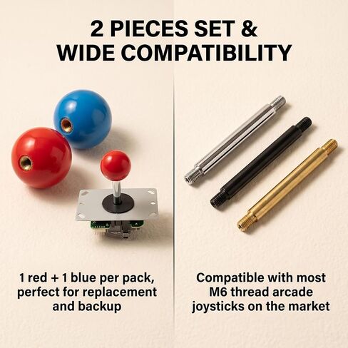 2Pcs 35mm Joystick Ball Top ABS Metal Threaded Knob Replacement Arcade Game Controller Sticks Handle Rocker Round Head(Red+Blue) in Saudi Arabia