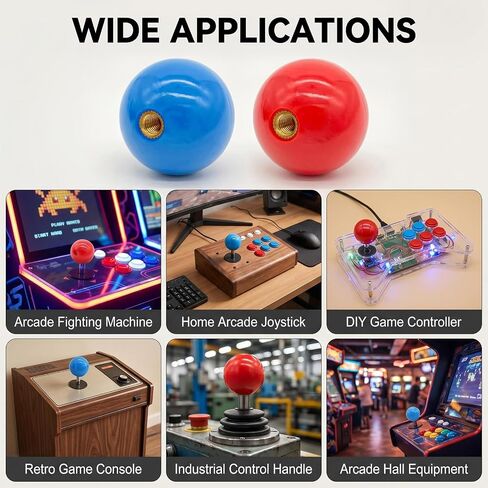 2Pcs 35mm Joystick Ball Top ABS Metal Threaded Knob Replacement Arcade Game Controller Sticks Handle Rocker Round Head(Red+Blue) in Saudi Arabia