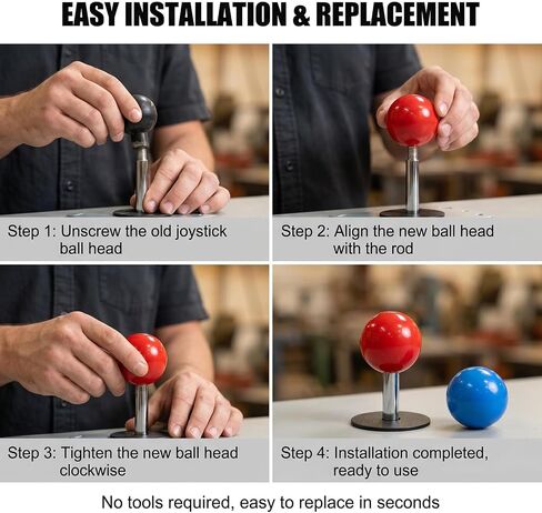 2Pcs 35mm Joystick Ball Top ABS Metal Threaded Knob Replacement Arcade Game Controller Sticks Handle Rocker Round Head(Red+Blue) in Saudi Arabia