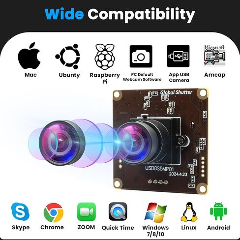 5MP Global Shutter USB Camera Module, 60fps High Speed Webcam for PC in Kuwait