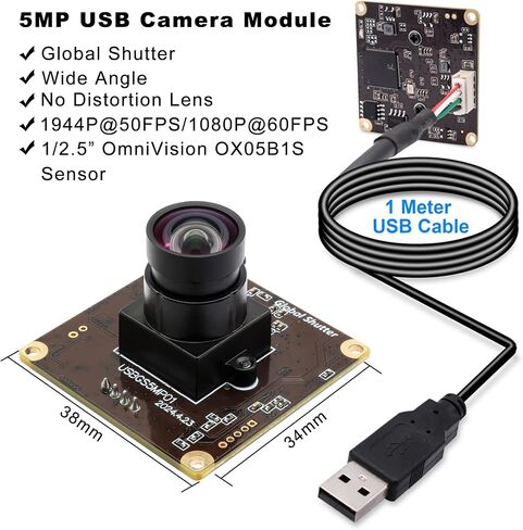 5MP Global Shutter USB Camera Module, 60fps High Speed Webcam for PC in Kuwait