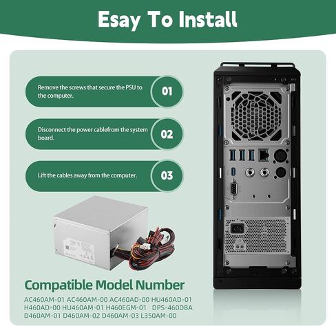 HU460AM-01 WC1T4 460W Power Supply Compatible with Dell XPS 7100 8000 8100 8300 8500 8700 8900 8910 8920 8930MT Alienware Aurora R5 R6 R7 AC460AM-01 H460EGM-01 D460AM-03 WY7XX FVGCW in Saudi Arabia