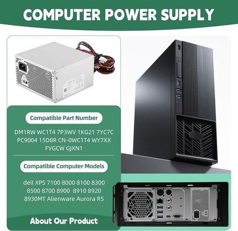 HU460AM-01 WC1T4 460W Power Supply Compatible with Dell XPS 7100 8000 8100 8300 8500 8700 8900 8910 8920 8930MT Alienware Aurora R5 R6 R7 AC460AM-01 H460EGM-01 D460AM-03 WY7XX FVGCW in Saudi Arabia