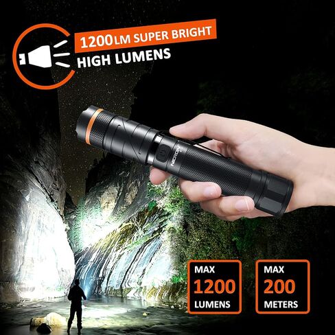 NICRON Flashlights,Rechargeable Magnetic LED Flashlights,1200 High lumens Tactical Flashlight,White/Red/Green Lights USB Charging,90 Degree Twist,IP65 Waterproof Outdoor in Kuwait