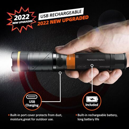 NICRON Flashlights,Rechargeable Magnetic LED Flashlights,1200 High lumens Tactical Flashlight,White/Red/Green Lights USB Charging,90 Degree Twist,IP65 Waterproof Outdoor in Kuwait