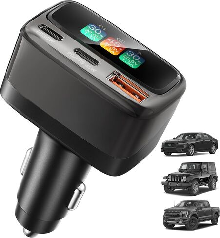 شاحن سيارة 105 واط 3 منافذ USB C محول شحن سريع مع شاشة رقمية in Kuwait
