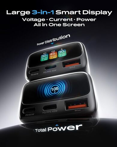 شاحن سيارة 105 واط 3 منافذ USB C محول شحن سريع مع شاشة رقمية in Kuwait