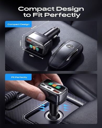 شاحن سيارة 105 واط 3 منافذ USB C محول شحن سريع مع شاشة رقمية in Kuwait