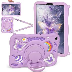 Case for Samsung Galaxy Tab A7 Lite 2021 8.7'' SM-T220/T225/T227 Cute Purple Butterfly Cover 3D Rotating Handle Stand & Shoulder Strap Soft Silicone for Galaxy A7 Lite Tablet Case (Purple Butterfly) in Saudi Arabia