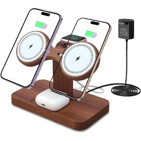 Compatible with Magsafe Dual Phone Charging Station for Apple Devices,Two Phone Wireless Charger for iPhone 17/16/15/14/13,AirPods & Apple Watch,Wood Charger Stand,Gift for Men Dad Boyfriend in Saudi Arabia