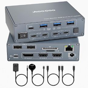 KVM Switch 3 Monitors 2 Laptops 4K@60Hz,USB C KVM Switch Docking Station for Windows Mac,with PD 100W,SD/TF,1G Ethernet, Wired Remote Control and USB C Cables in Saudi Arabia