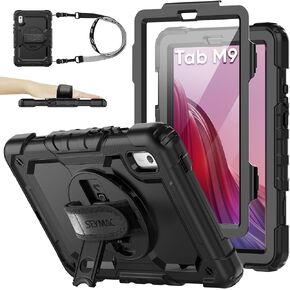 حافظة SEYMAC لجهاز Lenovo Tab M9 (TB-310FU) 2023 مع واقي شاشة، حافظة حماية مقاومة للسقوط مع حامل وحزام دوار 360 درجة [حامل قلم] حافظة لجهاز Lenovo Tab M9 9 بوصة (أسود) in Kuwait