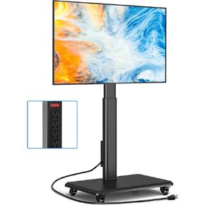 Rfiver Sleek Rolling TV Stand with Power Outlet for Home Decor, Height Adjustable Portable TV Stand on Wheels for 32-75 Inch TVs, Strong Tall Mobile TV Cart with Mount Up to 88 lbs, White in Saudi Arabia