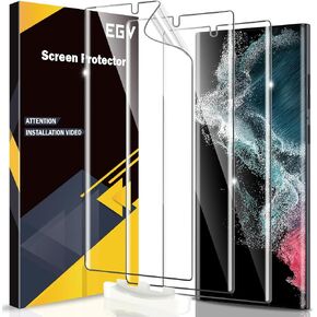 EGV [3 Pack] Screen Protector for Samsung Galaxy S22 Ultra 5G, 3D Curved Full Coverage Soft TPU Film [Support Fingerprint Reader] Scratch-proof [Alignment Tool] S22 Ultra Screen Protector Transparent in Saudi Arabia
