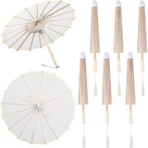 6 Pcs White Wedding Parasols, 22.1 Inch Bamboo Handles in Saudi Arabia