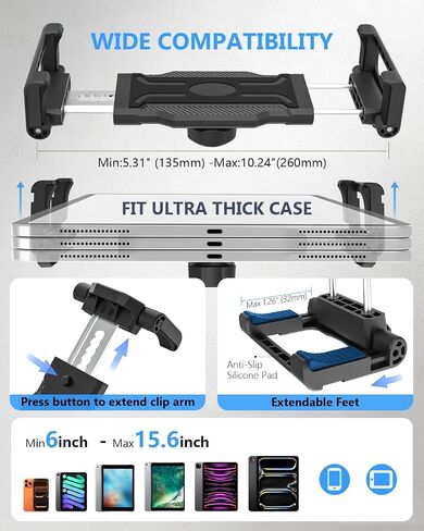 Metal Easel Tablet Holder, Fits 1.1-1.8" Tubes, 360° Adjustable in Saudi Arabia