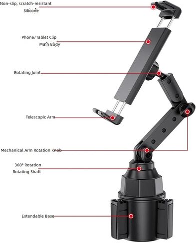 Universals Car Cup Holder Mount for Tablets and Phones with 360 Degree Rotation and Adjustable Viewing Angled in Kuwait