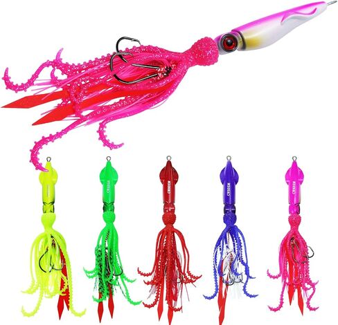 Saltwater Octopus Jigs, 5 PCS 20g 60g 120g Weighted Head Soft Squid Lures in Kuwait