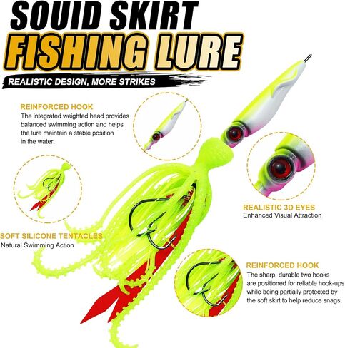 Saltwater Octopus Jigs, 5 PCS 20g 60g 120g Weighted Head Soft Squid Lures in Kuwait